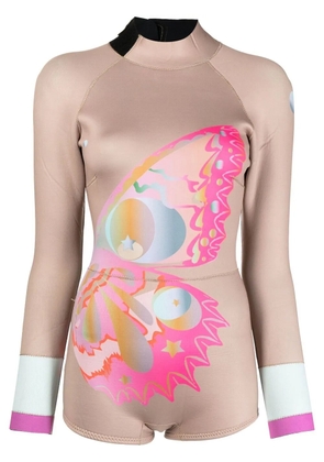 Cynthia Rowley butterfly-print long-sleeve wetsuit - Brown
