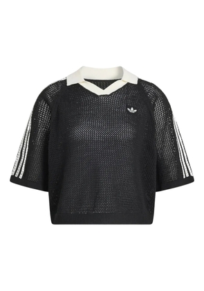 adidas striped V-neck polo shirt - Black