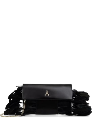 Patrizia Pepe feather-trim Fly-detail clutch bag - Black