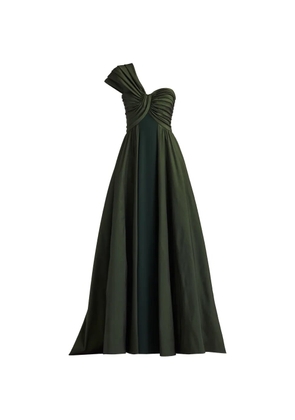 Tadashi Shoji one-shoulder ruched-bodice maxi dress - Green