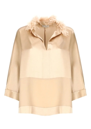 Antonelli feather-trimmed V-neck top - Neutrals