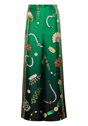 Casablanca graphic-print silk trousers - Green