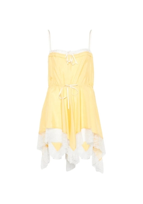 Saint Laurent lace-detail strapless mini dress - Yellow