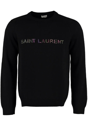 Saint Laurent beaded logo embroidery sweater - Black