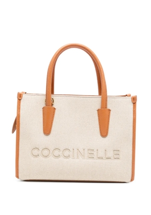 Coccinelle logo-embroidered leather-trim tote bag - Neutrals