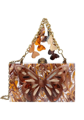 Kurt Geiger London butterfly-embellished marbled clutch bag - Brown