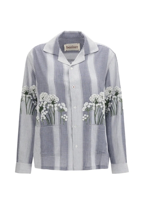 Baziszt Corsa floral-embroidered gingham-check shirt - White