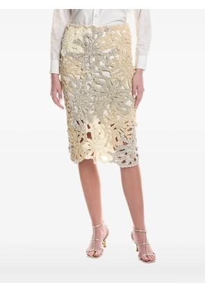 Brunello Cucinelli crochet-lace sequin-embellished midi skirt - Neutrals