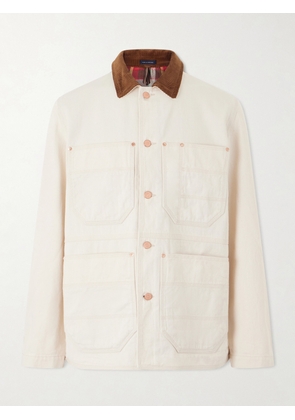 Drake's - Corduroy-Trimmed Denim Jacket - Men - Neutrals - UK/US 38