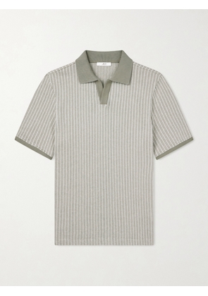 Mr P. - Striped Organic Cotton Polo Shirt - Men - Green - XS