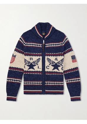 RRL - Shawl-Collar Cotton, Wool and Linen-Blend Jacquard Cardigan - Men - Blue - S