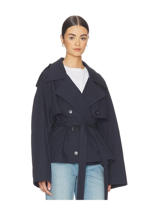 Elodie the Label Eleanor Cropped Trench Coat in Navy. Size S. Also in M, XS.