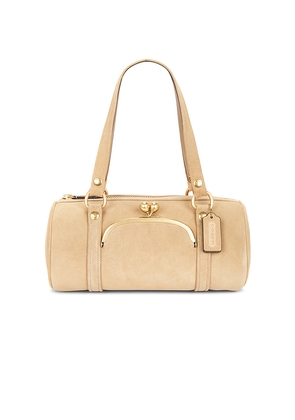 Coach Originals Suede Kisslock Barrel Bag in Beige.