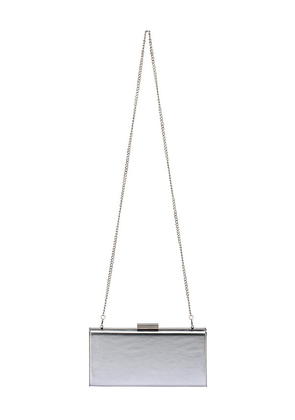 olga berg Samantha Slimline Clutch in Metallic Silver.