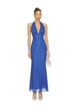 MORE TO COME Charly Halter Maxi Dress in Blue. Size XS. Also in XXS, S, M, L, XL.