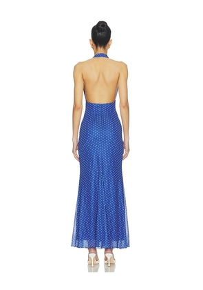 MORE TO COME Charly Halter Maxi Dress in Blue. Size XS. Also in L, XL.