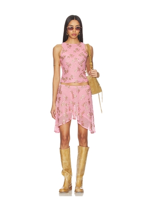 MORE TO COME Foster Mini Skirt Set in Pink. Size XS. Also in XXS, S, M, L.