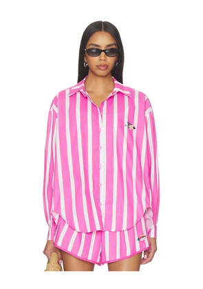 Nau Bikinis Striped Oxford Button Up in Fuchsia. Size S. Also in M.
