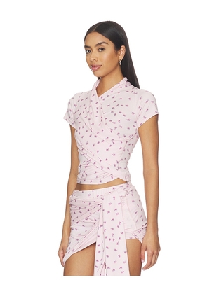 MARRKNULL Asymmetrical Ruffle T-Shirt in Pink. Size XS. Also in L, M, S.