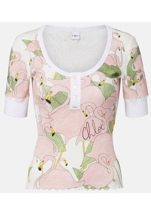 Chloe Printed cotton-blend Henley shirt
