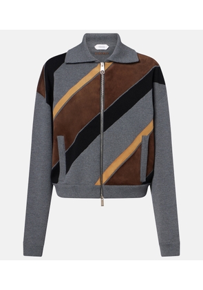 Versace Suede-trimmed wool-blend zip-up sweater