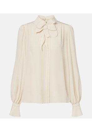 Valentino Floral-applique silk crepe de chine blouse