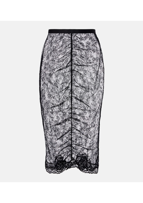Valentino Floral ruched sheer lace midi skirt