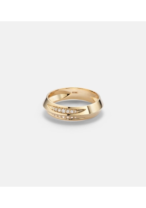 Stone and Strand Knife Edge 14kt gold ring with diamonds