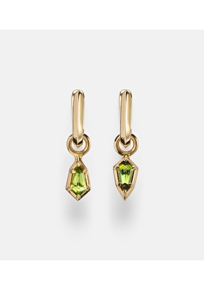 Stone and Strand Knife Edge Shield 14kt gold hoop earrings with green tourmaline