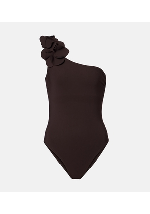 Karla Colletto Tess one-shoulder floral-applique swimsuit