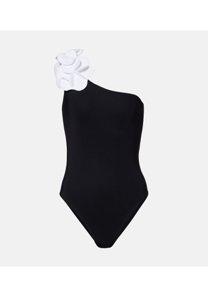 Karla Colletto Tess one-shoulder floral-applique swimsuit