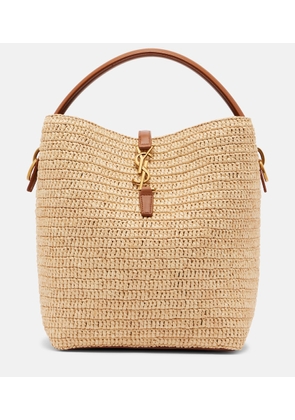 Saint Laurent Le 37 leather-trimmed raffia bucket bag