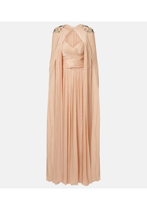 Costarellos Sireen caped embellished georgette gown