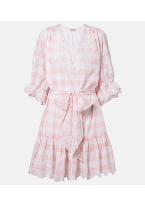 Juliet Dunn Broderie anglaise checked cotton poplin minidress