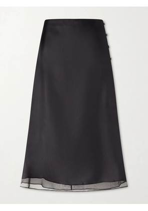 AMI PARIS - Corolla Silk-crêpe De Chine Midi Skirt - Black - FR 32,FR 34,FR 36,FR 38