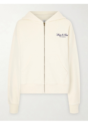 Sporty & Rich - Vendome La Embroidered Cotton-fleece Hoodie - Neutrals - x small,small,medium,large,x large