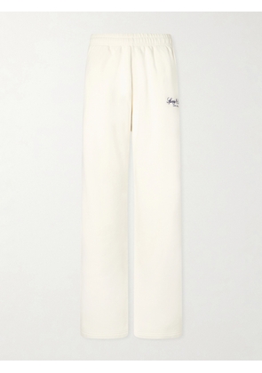 Sporty & Rich - Vendome La Embroidered Cotton-fleece Track Pants - Neutrals - x small,small,medium,large,x large