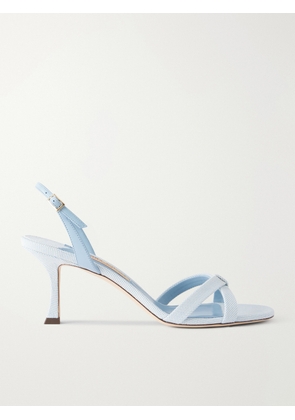 Jimmy Choo - Elsy 70 Leather-trimmed Canvas Slingback Sandals - Blue - IT36,IT36.5,IT37,IT37.5,IT38,IT38.5,IT39,IT39.5,IT40,IT40.5,IT41,IT41.5,IT42