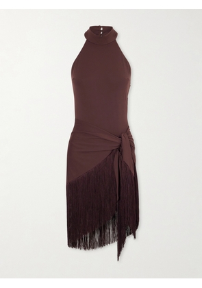 Taller Marmo - Artemis Swimsuit And Fringed Pareo Set - Brown - x small,small,medium,large,x large