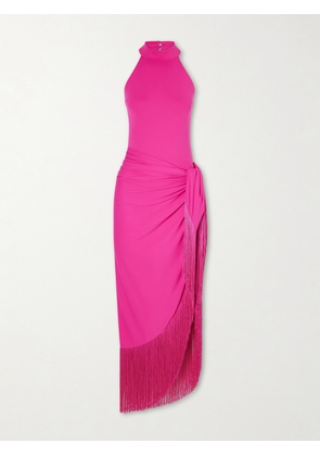 Taller Marmo - Knossos Fringed Swimsuit And Pareo Set - Pink - x small,small,medium,large,x large