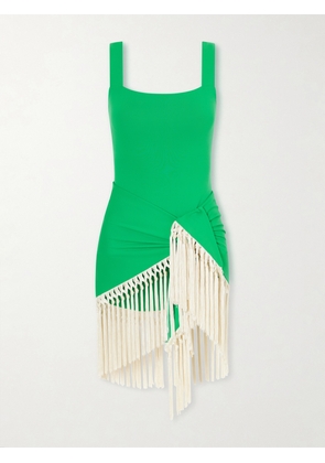 Taller Marmo - Mini Lido Swimsuit And Fringed Pareo Set - Green - x small,small,medium,large,x large