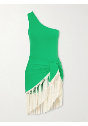 Taller Marmo - Yacare Swimsuit And Fringed Pareo Set - Green - x small,small,medium,large,x large