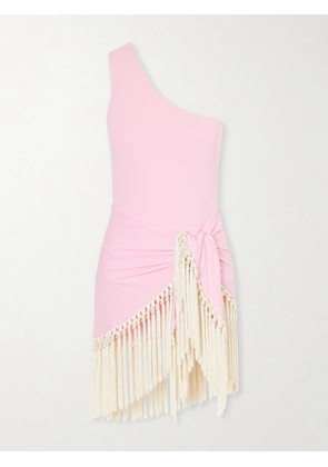 Taller Marmo - Yacare Swimsuit And Fringed Pareo Set - Pink - x small,small,medium,large,x large