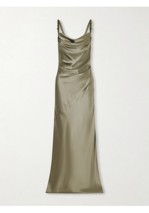 Balmain - Shoulders Embellished-linen Maxi Dress - Green - FR 34,FR 36,FR 38,FR 40,FR 42