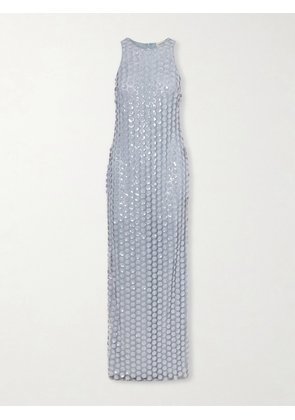 The New Arrivals Ilkyaz Ozel - Bixi Floral-embellished Mesh Gown - Silver - FR 34,FR 36,FR 38,FR 40,FR 42