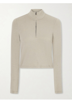 James Perse - Cropped Cotton-blend Half-zip Top - Neutrals - 0,1,2,3,4