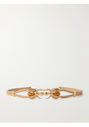 Sonia Petroff - Scarab Gold-tone, Woven Leather And Amber Belt - Brown - S,M,L