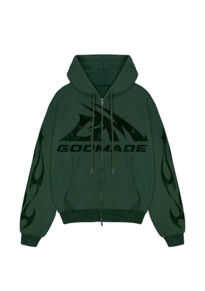 GODMADE logo-print flame-detail hoodie - Green