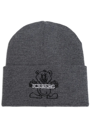 Iceberg logo-embroidered wool beanie - Grey