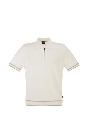 BOSS half-zip striped-trim polo shirt - Neutrals
